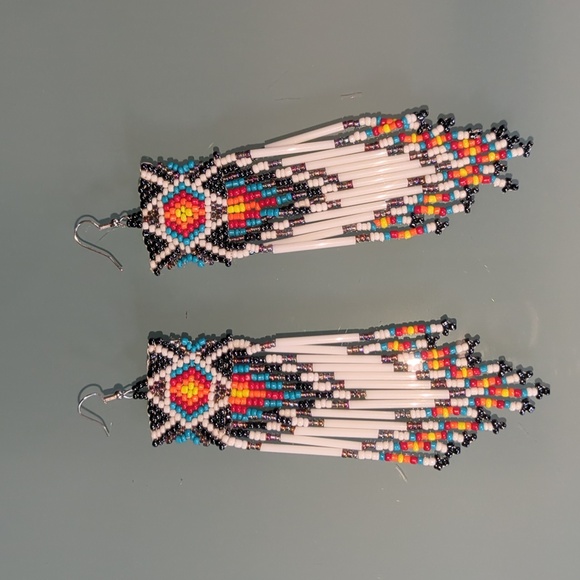 Boho Beaded Colorful Pierced Earrings, Native American Jewelry, Gift For Mom - Picture 6 of 9